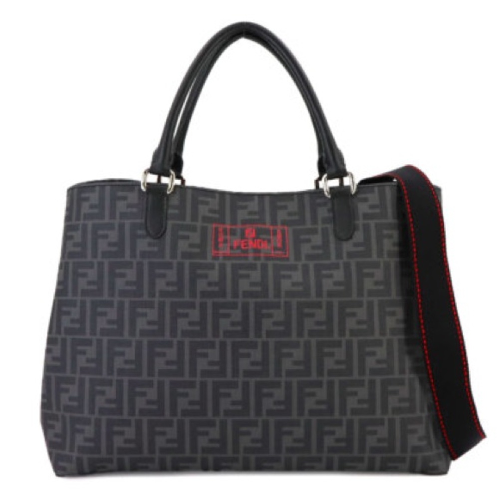 Fendi Charcoal and Black Logo Tote